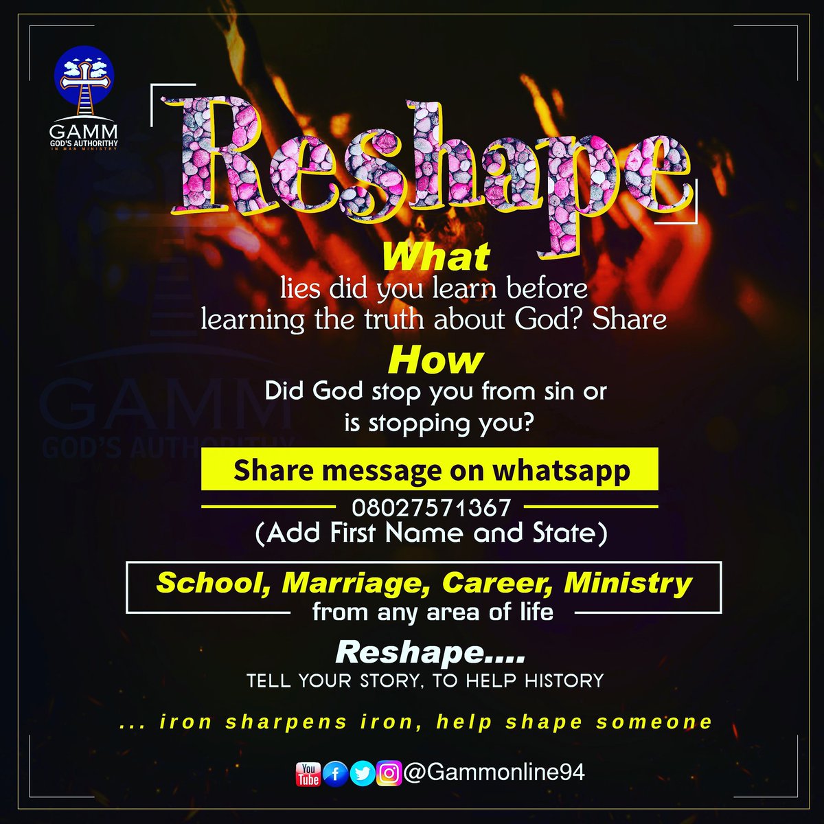 gammonline94's tweet photo. I'm HAPPY to announce to you the ARRIVAL OF THE "NEW THING" called; RESHAPE.  A platform where you share your experiences to encourage someone, stop the spread of bad decisions, or to tell us how GOD helped you or is helping you. Be part of it, share your story to 08027571367 https://t.co/LMc1LcnjAh