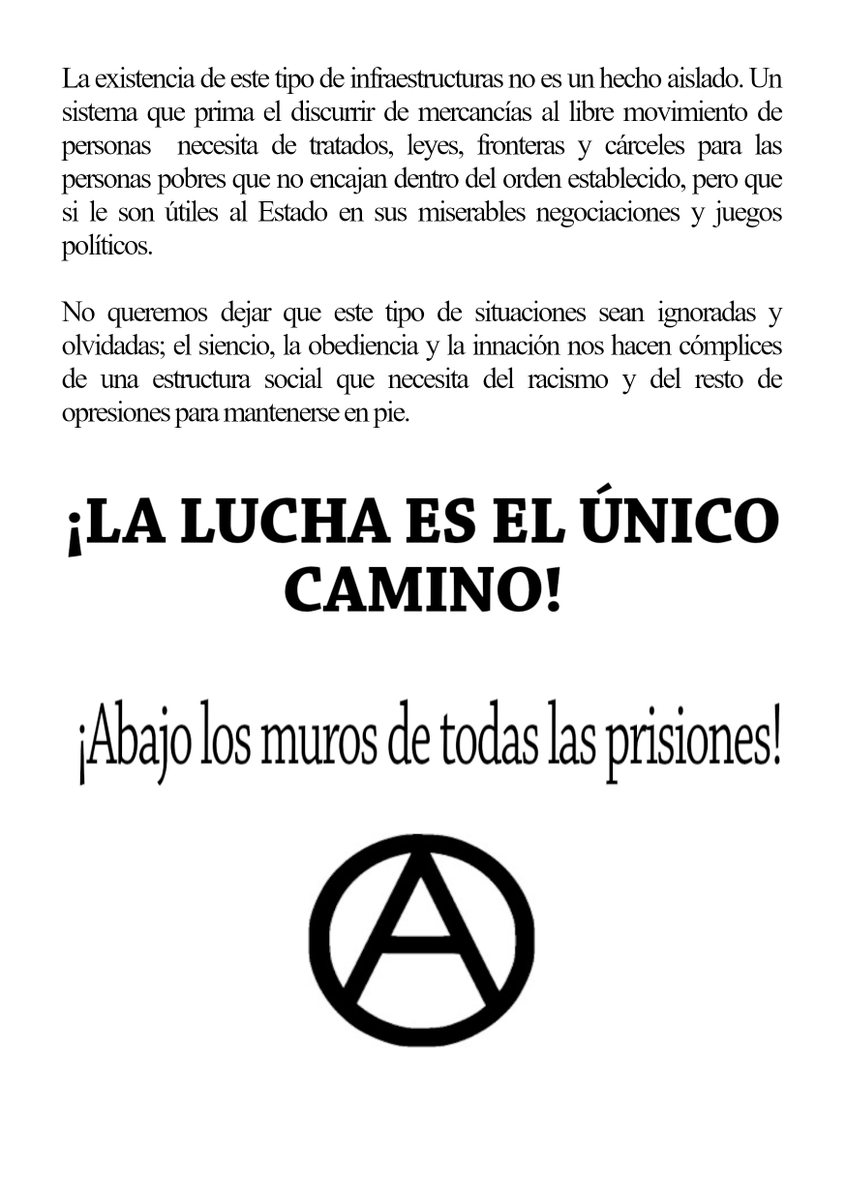 LocAnarq_Motin's tweet photo. Solidaridad con lxs presxs del CIE en huelga de hambre https://t.co/unVlv6ItbR