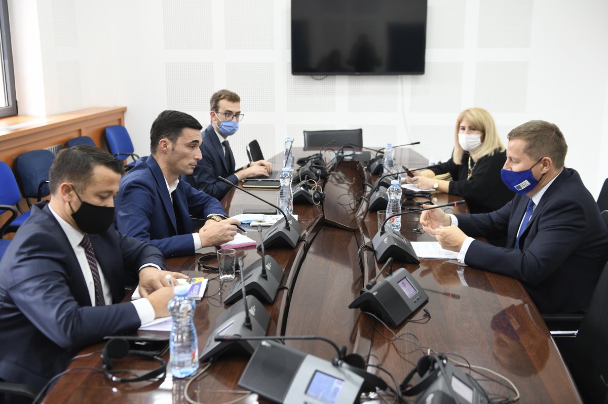EUAmbKS's tweet photo. Good mtg w/ NISMA-AKR Caucus Leader @endrit_shala. Exchanged views on current developments, SAA implementation &amp; relations in the region. Stressed need 4 reforms, mainly in #ruleoflaw. Reminded Assembly’s role in parlia. oversight &amp; ensuring Gov. keeps focus on EU related reforms https://t.co/qnMnUkPcYd