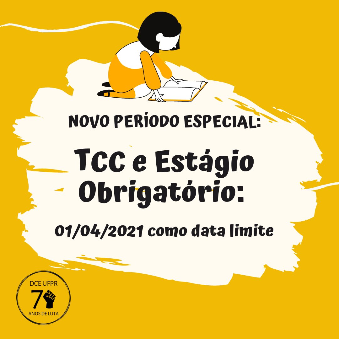 🚨 ATENÇÃO, ESTUDANTES!

🎓 As disciplinas de estágio obrigatório e trabalho de conclusão de curso poderão ser concluídas até o dia 01/04/2021, de acordo com o art. 2º, parágrafo único da resolução 65/2020 - CEPE.