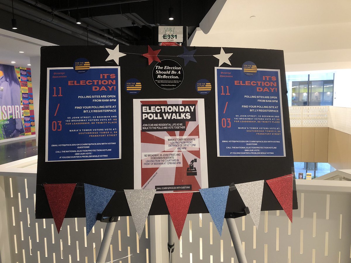 CCARNYC's tweet photo. If you are registered with your residence hall address join us as we walk to the polls at 12pm &amp; 4pm #PaceVotes @pacevotes https://t.co/7vNtRk0Dru