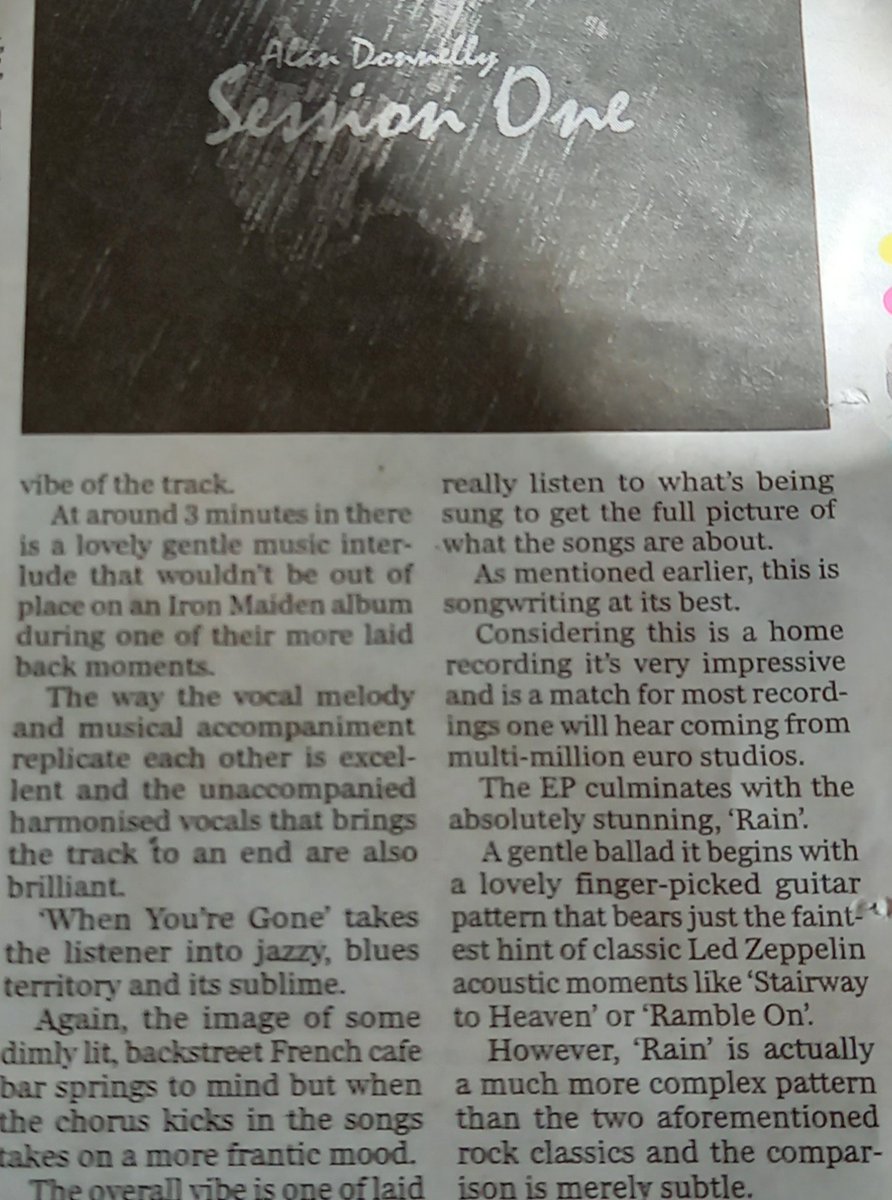 Opened up the <a href="/GoreyGuardian/">Gorey Guardian</a>  today and was totally blown away by the amazing review for Session One by <a href="/bkeanemusic/">Brendan Keane</a>. Absolutely buzzing, here's a snippet! #newmusic #irishmusic #ep #irishmusician 
#NewRelease2020