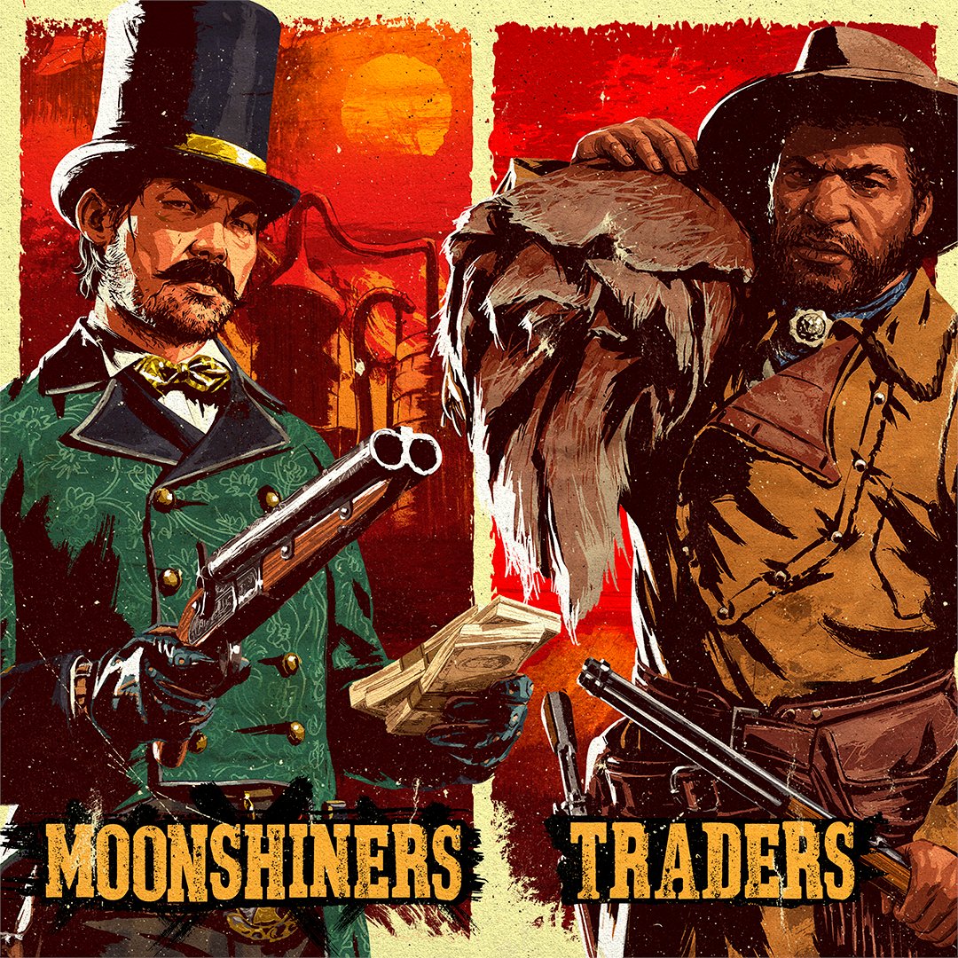 RockstarGames's tweet photo. These are boomtimes for aspiring entrepreneurs in Red Dead Online.

Traders who play any time this week will get a Reward for 25 free Trader Goods, while Moonshiners who do the same will get a free Mash Refill. 

https://t.co/4JRip7GbI2 https://t.co/EeuKDuubl0