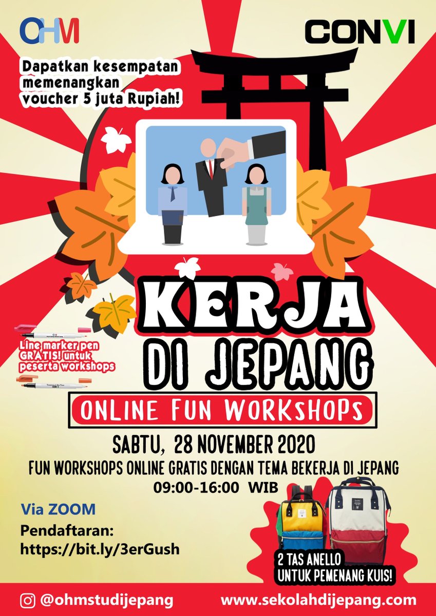OHMstudijepang's tweet photo. KERJA DI JEPANG ONLINE FUN WORKSHOPS
Fun workshops online yang membahas mengenai informasi bekerja di Jepang. Workshops ini GRATIS! (tidak dipungut biaya apapun). Workshops online ini akan diadakan via ZOOM.
PENDAFTARAN: https://t.co/ool0eEAE1m
#SSW #Webinarkerjadijepang https://t.co/UEc21aWMOS
