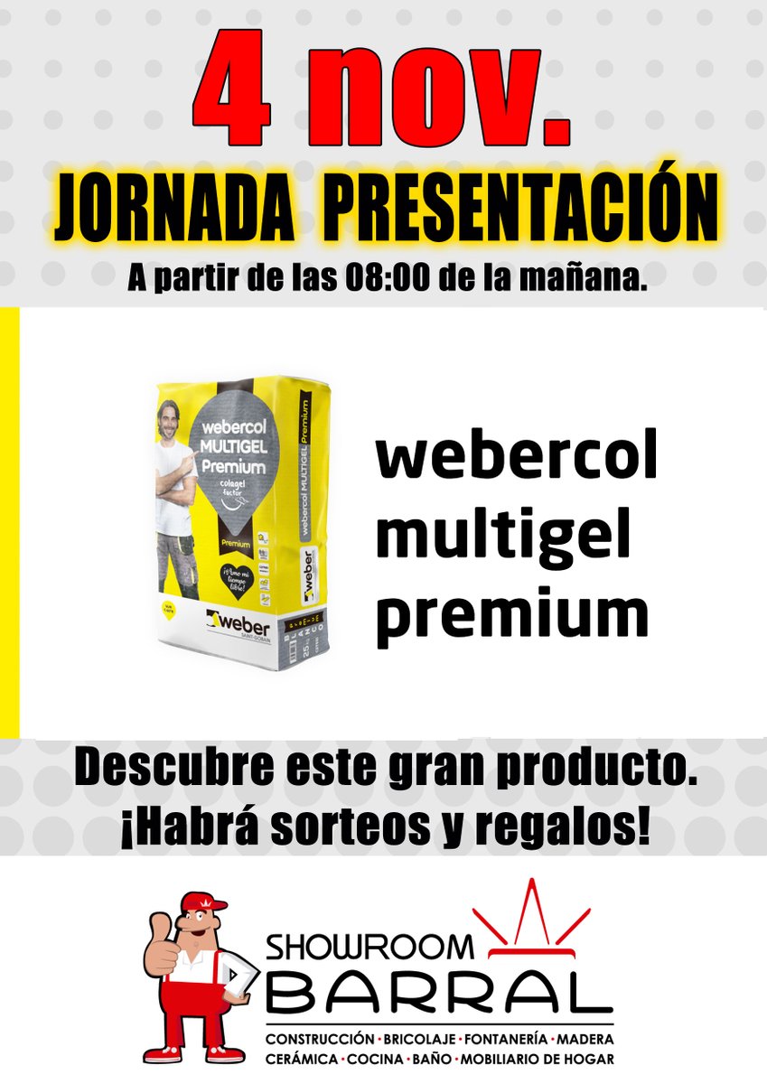 hbbarral's tweet photo. Mañana día 4 de Noviembre te esperamos en #coslada para presentarte Webercol Multigel Premium.🎁Ven a descubrir este producto y consigue regalos🎁 📍 Avda. del Jarama, 13 Coslada (Madrid) https://t.co/aEBfixcvjZ #hbbarral #barral #multigel #materialesdeconstrucción #adhesivo https://t.co/Yim714nFOE