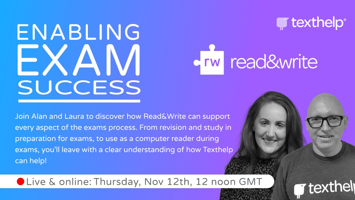 TH_PatrickM's tweet photo. Exams, Exams, Exams - join us to get the low down on how to get ready for exams with Read&amp;Write - study, revision &amp; as a computer reader. Join the team &amp; guest @LSBPsupport to find out how it helps. Free, live, online &amp; recorded, but only if you register! https://t.co/quikzGaHE8 https://t.co/w2f3RyMv9R