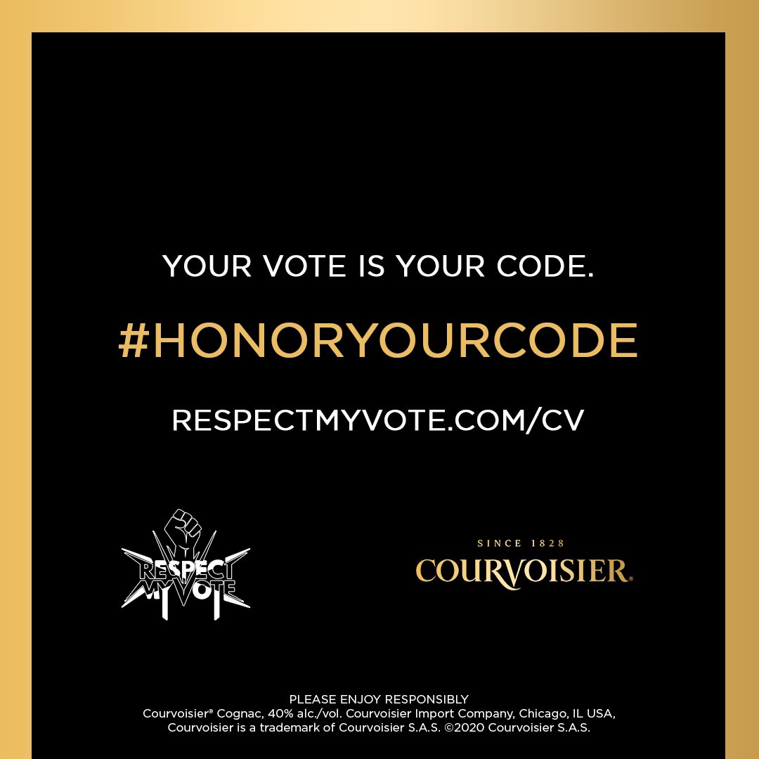 sabrinarseymore's tweet photo. Don’t let anything come between you and the ballot box on Election Day (today). Join me and @CourvoisierUSA and @HipHopCaucus in pledging to vote with #RespectMyVote . Remember, Your Vote is Your Code. #HonorYourCode #Vote2020 #ad #sponsored https://t.co/Q61K1pFpjq