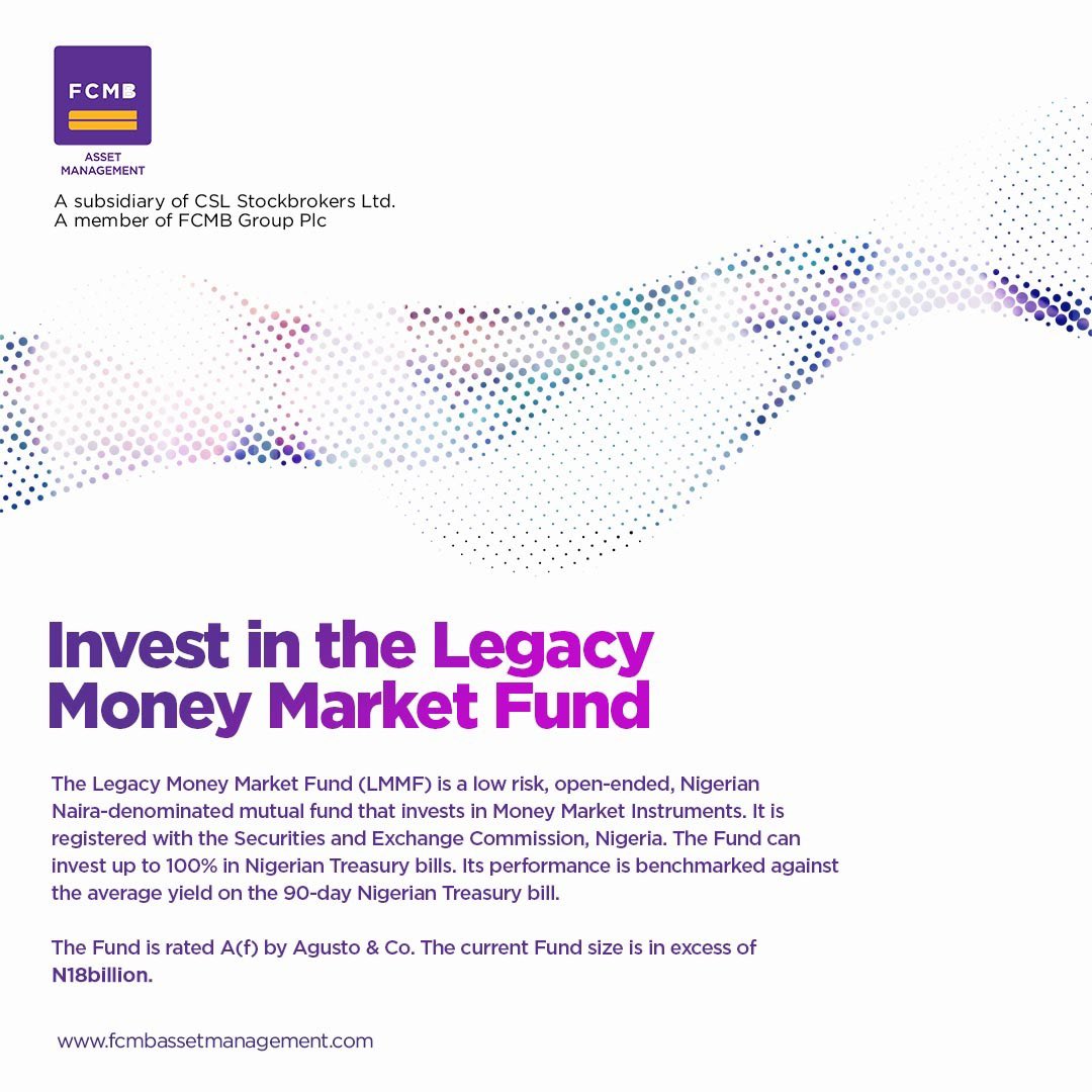fcmbassetmgt's tweet photo. The legacy money market fund is a great option for low risk investors which requires a minimum amount of N1,000 to get started.
Visit the https://t.co/h0IOuGvYwT to open an investment account and begin your journey to your wealth.
#FCMB #VisionBeyondBorders https://t.co/oyrn9p4SuY