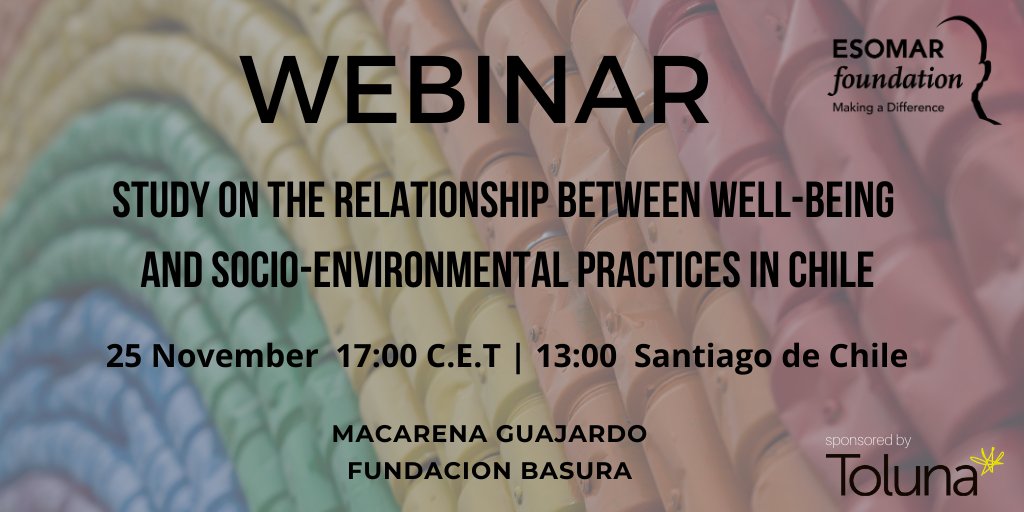 ESOFound's tweet photo. On the 25th of November we'll discuss a study on the relationship between well-being and socio-environmental practices in municipalities of Chile with Fundación Basura. 🇨🇱

Register here!

https://t.co/iB57NC4Zfp

#mrx #NGO #marketresearch #Chile https://t.co/fmhY9Hz94s