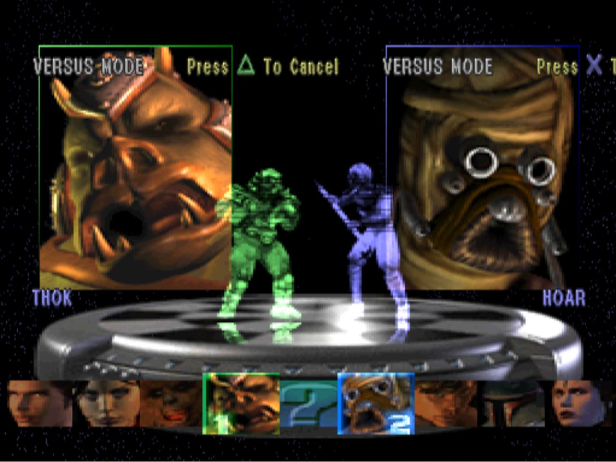  #TheMandalorian   Star Wars: Masters of Teräs Käsi (LucasArts, 1997) saw several characters clash, including Boba Fett, Jodo Kast (Mandalorian armor), Hoar (Tusken Raider) and Thok (Gamorrean guard). Funny coincidence, or not.Solo (2018)  @JonKasdan script also referred to it.