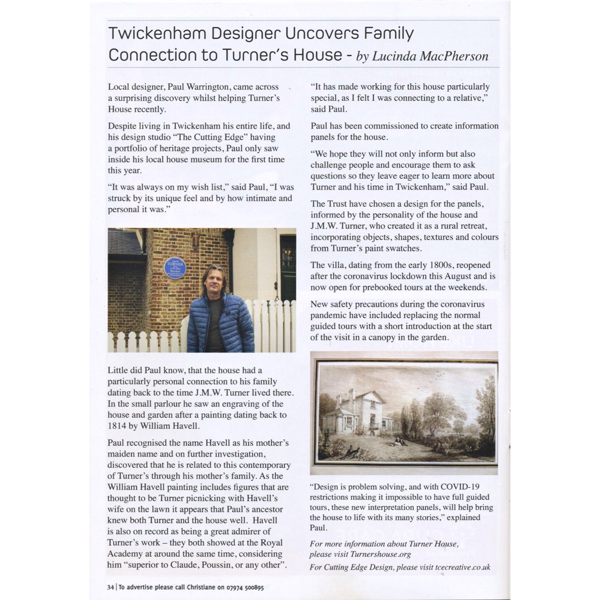 _designerpaul's tweet image. Article in our local TW1 magazine about a design project I’m working on with @TurnersHouse with an interesting family connection #turner #heritage #design