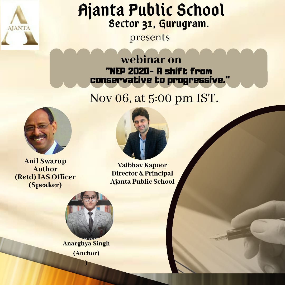 Vaibhav Kapoor (@vaibhavajanta) on Twitter photo REGISTER: event.webinarjam.com/register/102/n…
With the upcoming changing in the education system owing to NEP 2020, we would be discussing pertinent facts in our webinar with Mr. Anil Swarup on Nov 6, at 5:00 pm IST.
<a href="/SchoolAjanta/">Ajanta Public School</a> <a href="/HPSC20/">Haryana Progressive Schools Conference (HPSC)</a> <a href="/MicrosoftEDU/">Microsoft Education</a> REGISTER: event.webinarjam.com/register/102/n…
With the upcoming changing in the education system owing to NEP 2020, we would be discussing pertinent facts in our webinar with Mr. Anil Swarup on Nov 6, at 5:00 pm IST.
<a href="/SchoolAjanta/">Ajanta Public School</a> <a href="/HPSC20/">Haryana Progressive Schools Conference (HPSC)</a> <a href="/MicrosoftEDU/">Microsoft Education</a>
