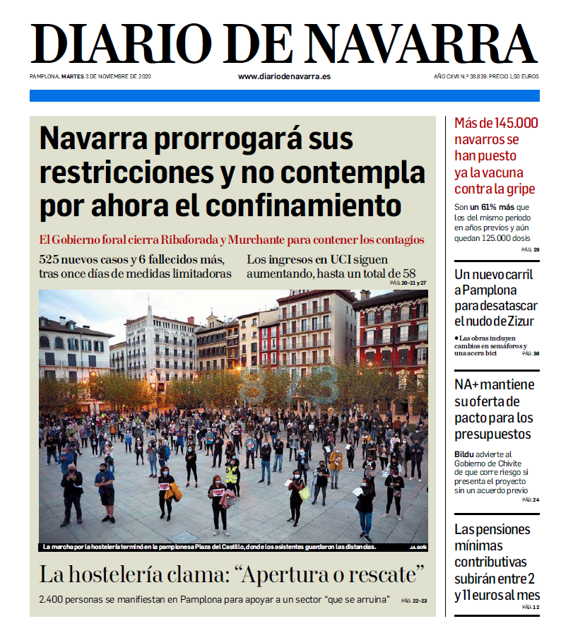 hostnavarra's tweet photo. Exitazo la #manifestación pacífica de ayer en apoyo a la #HosteleríaNavarra 💪🏽 @DiariodeNavarra 
 
#SalvemosLaHostelería #SalbaDezagunOstalaritza #AupaLaHosteleriaNavarra #AupaNafarroakoOstalaritza @CEHEhosteleria @AnapehTurismo https://t.co/7zViuqo5bm