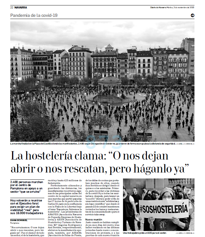 hostnavarra's tweet photo. Exitazo la #manifestación pacífica de ayer en apoyo a la #HosteleríaNavarra 💪🏽 @DiariodeNavarra 
 
#SalvemosLaHostelería #SalbaDezagunOstalaritza #AupaLaHosteleriaNavarra #AupaNafarroakoOstalaritza @CEHEhosteleria @AnapehTurismo https://t.co/7zViuqo5bm