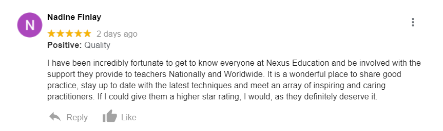 NexusEdUK's tweet photo. Really kind words from one of our regular bloggers, @MrsFKS1.
She has such a positive outlook on everything and has so much experience, thank you.
Fancy working with us? Drop us a message for #NeXworking or #NexEdBlogs. https://t.co/f0JfUo8ysL