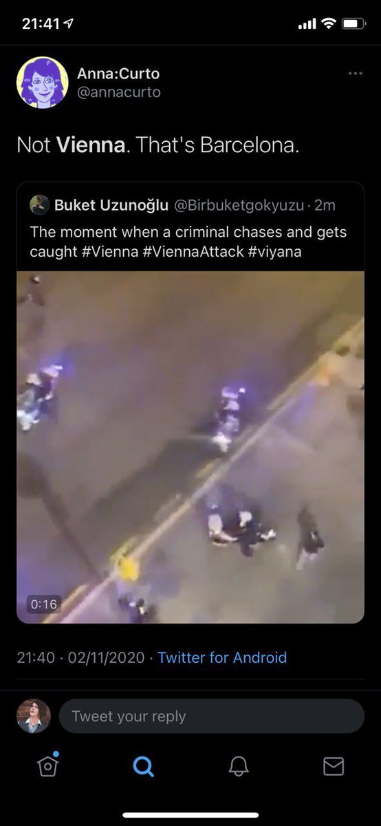Videos and media were now being injected into this void of credible information that had nothing to do with these attacks, or even Vienna. One piece of footage, of police chasing down a fleeing suspect, circulated with various accusations of its original filming location.
