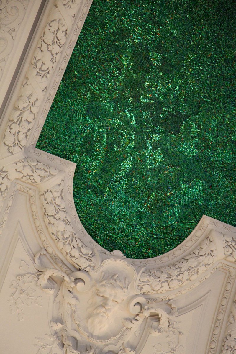 Jan Fabre’s Heaven of Delight ceiling, 2002, Royal Palace, Brussels. Made from 1.6 million Jewel beetle carcasses.Photo by JN06 from  https://www.flickr.com/photos/j0n6/16100368201/sizes/h/