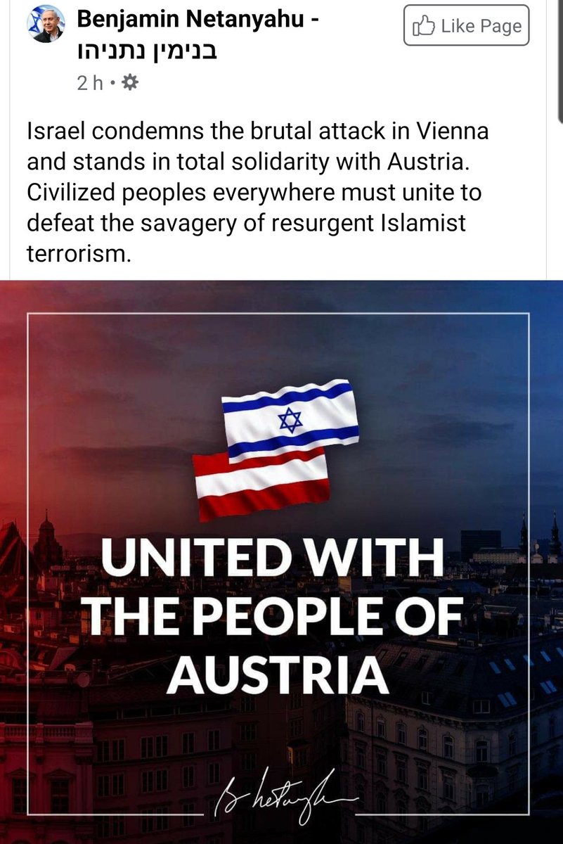DcfKerala's tweet photo. Israel condemns the brutal attack in Vienna and stands in total solidarity with Austria. Civilized peoples everywhere must unite to defeat the savagery of resurgent Islamist terrorism.
#benjaminalvesNetanyahu 
#Stopterrorattack 
#DCFKerala 
#DCF
#InsolidaritywithAustria https://t.co/mtFalKegB4