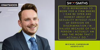 Shoosmiths's tweet photo. For our next #inmyshoos, meet Michael, an associate in our real estate team: #inmyshoos #proud #diversityinclusion #inclusion https://t.co/uL2d5wCD90