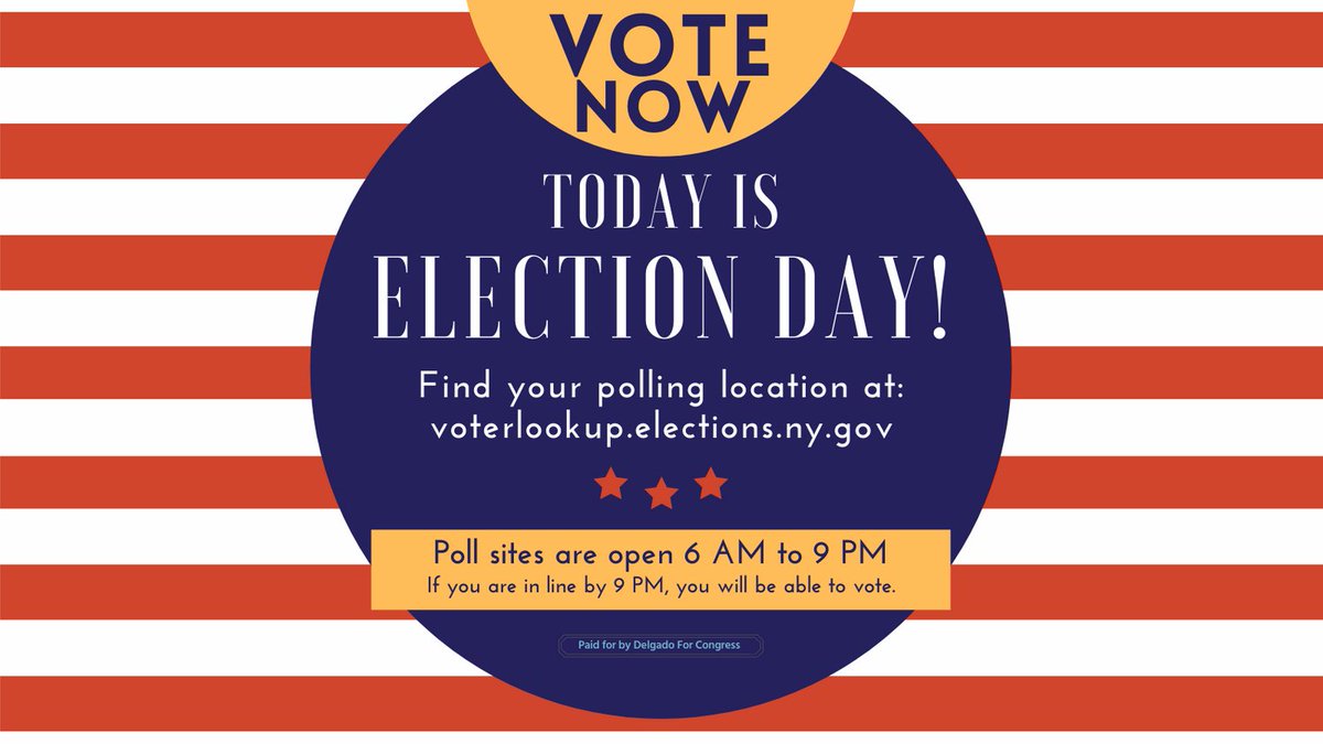 Today, Tuesday, November 3rd is Election Day! Find your Election Day polling location at voterlookup.elections.ny.gov. Should you have any voting questions, contact your county board of elections or the NYDLC Statewide Voter Assistance Hotline at 855-895-2667