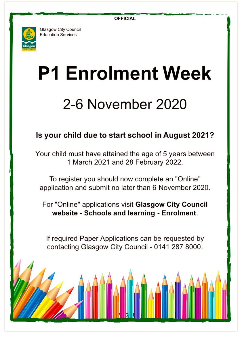 Educ8ingInHeels's tweet photo. If your child is due to start school next year they need to be enrolled this wkππ«π» You can do this online using the link or call 0141 287 8000 to request a paper application form if you need one ππ½@StMonicaMilton #StartingSchool #TransitionsAreImportant https://t.co/b5daOUBDxx https://t.co/cfakb0zFfz