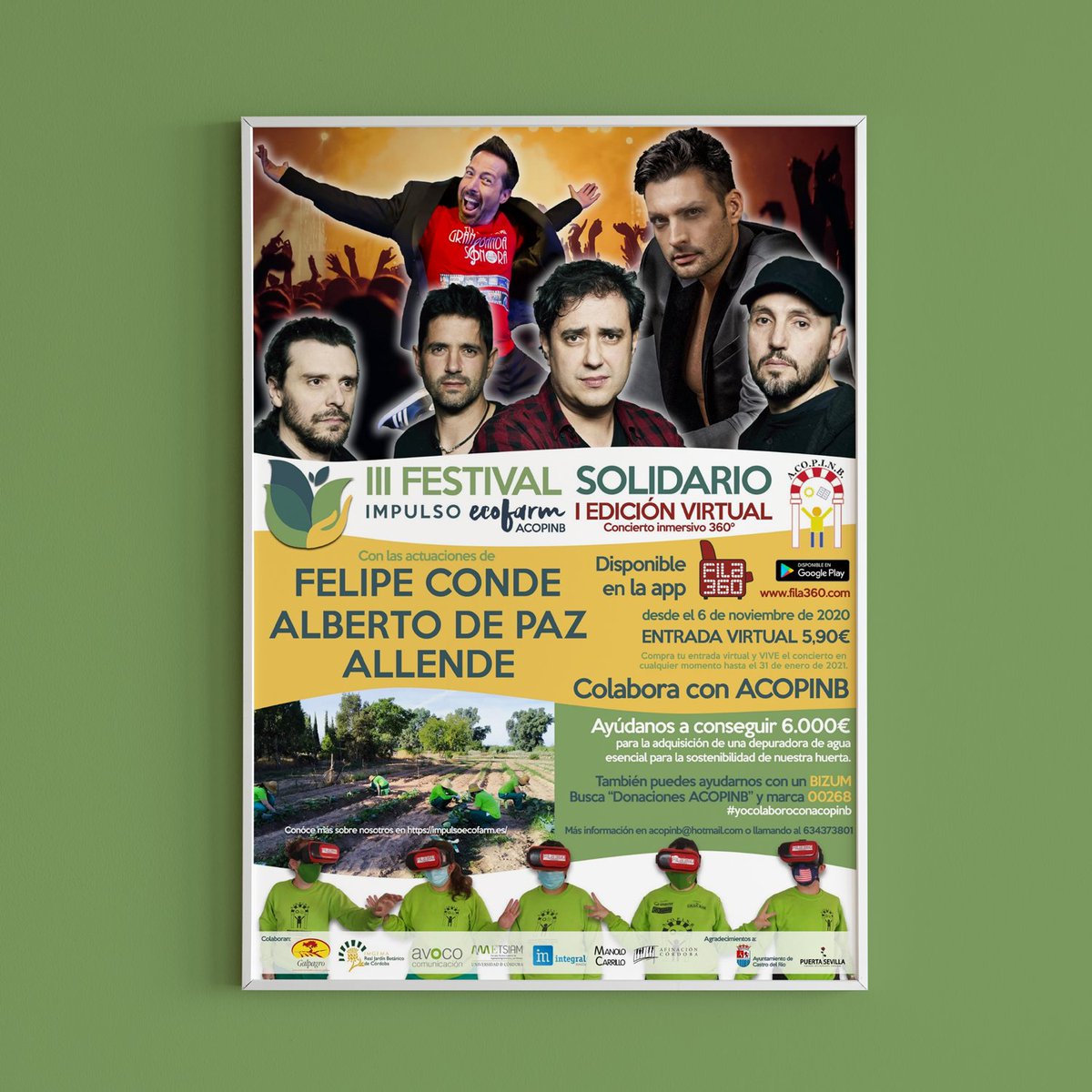 ¡Este viernes vuelve el Festival Solidario Impulso Ecofarm! En esta III Edición, en formato virtual 360º, participarán artistas como Felipe Conde, Alberto de Paz y Allende 🎤

La recaudación se destinará a la mejora de la Agroescuela Ecológica ACOPINB. ¡Compra ya tu entrada! 💚