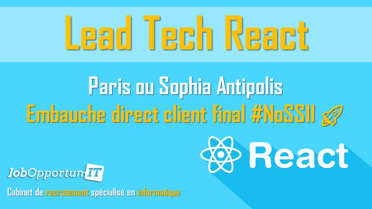 JobOpportunIT_'s tweet photo. 📣 #LeadTech #React #JavaScript pour un éditeur de logiciel sur #SophiaAntipolis ou #Paris !
Entreprise, contexte projet, tâches, équipe, stack, profil, conditions salariales, process de recrutement et photos 📸...
👉 https://t.co/wNPKxi9Kjn
#NoSSII 🚀 #MakeYourOpportunIT 😎 https://t.co/AM7CdzCtmg