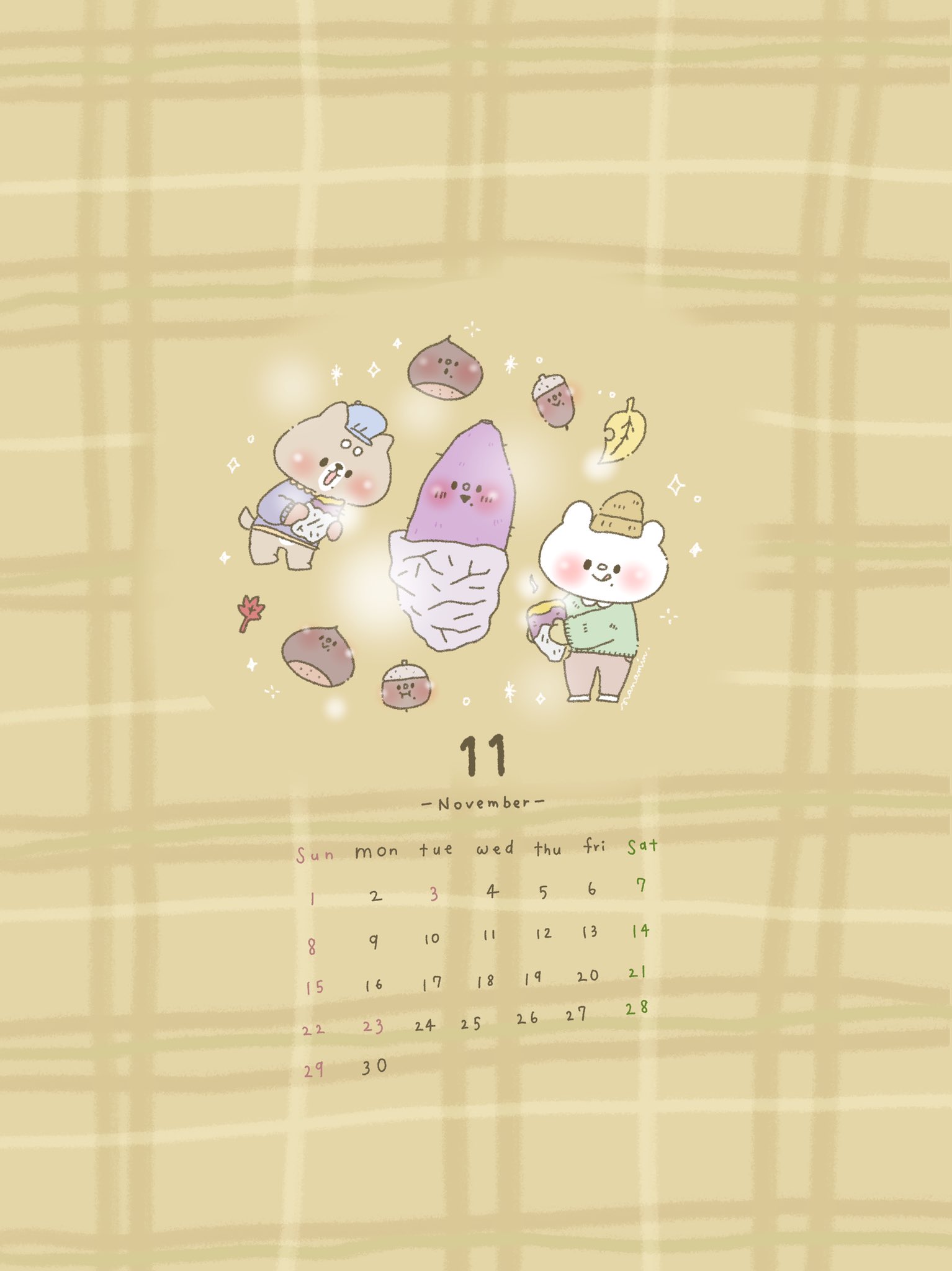 Twitter 上的 しろくまななみん 使用の際は反応ください 11月のカレンダー 配布 しろくまななみんとおしばさまのほくほく焼き芋タイムなイラスト 使用の際はいいねかリプかrtなどもらえると嬉しいです よろしくお願いします メイキングはこちら