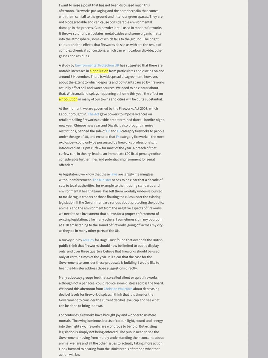 7/... Good to see  @alanwhiteheadmp highlighting the dangers of  #fireworks last night in Parliament and calling for a better way forward  https://www.theyworkforyou.com/whall/?id=2020-11-02a.1.0&s=%22air+pollution%22#g14.0