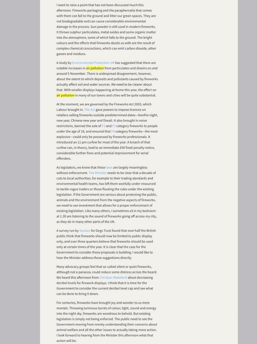 7/... Good to see  @alanwhiteheadmp highlighting the dangers of  #fireworks last night in Parliament and calling for a better way forward  https://www.theyworkforyou.com/whall/?id=2020-11-02a.1.0&s=%22air+pollution%22#g14.0
