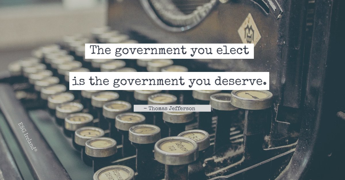 ESGIreland's tweet photo. "The government you elect, is the government you deserve." - Thomas Jefferson

The characters in power across the world are a reflection of the society we have created. If we want change then we need to elect more people of character. 

#ELECTION2020 #Government #leadership https://t.co/l430z0UEtO