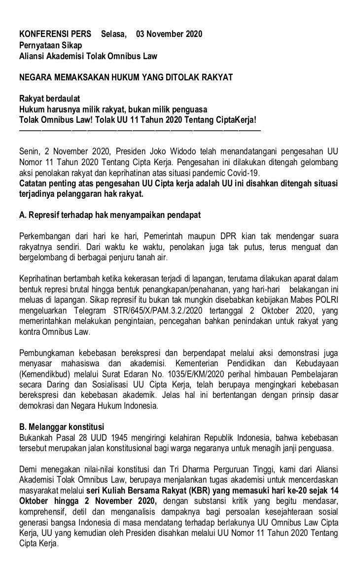 unang_sunarno's tweet photo. Ini lho mas, mba, om, tante.
Para Akademisi aja, pada ikut Menolak Omnibus Law Ciptaker, masa kamu diem2 aja. Ayoklah, budalkeun! Kita Turun kejalan lagi tgl 10-17 Nov 2020. @KasbiIndo @AksiLangsung

 #CabutOmnibusLaw #ReformasiDikorupsi #MosiTidakPercaya 
#PemogokanUmum https://t.co/F9Tf6VL3Z5