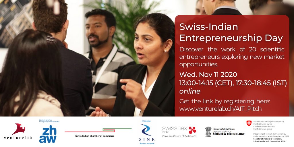 venturelab_ch's tweet photo. Uniting the entrepreneurial power of Asia and Europe: join us for the Swiss-Indian Entrepreneurship Day 2020 and meet the most promising tech startups - online, on November 11!
Register now for a free ticket: https://t.co/H5sDePsWou
#AITIndia #India #Switzerland https://t.co/brEMmryXoL