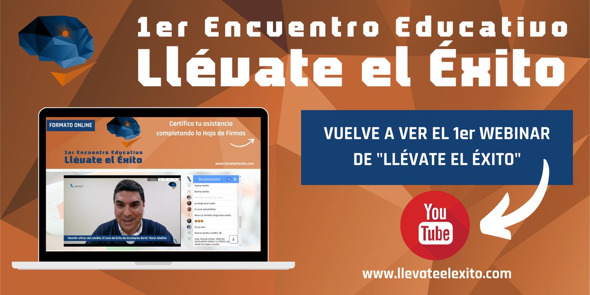 📽️ Ya puedes ver en abierto el 1er Webinar de <a href="/llevateelexito_/">1er Encuentro Educativo: Llévate el Éxito</a> 

youtube.com/watch?v=OUKDa7…

💻 No olvides inscribirte en nuestra web para seguir accediendo en directo y en exclusiva al resto de contenidos sobre innovación educativa. ¡Te esperamos!

#Educación #Docentes #Profesores
