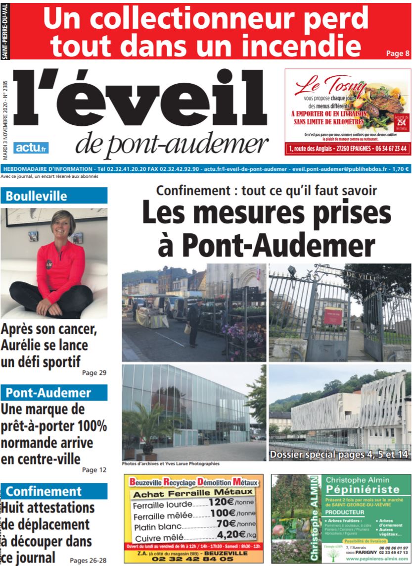 A la Une de l'Eveil de Pont-Audemer ce mardi