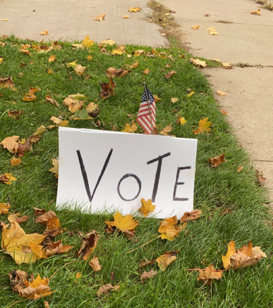 MissRose3rd's tweet photo. Happy Election Day! If you haven’t already, please be sure to follow this easy, one-step direction on this sign from my Grandma’s front lawn 🙂 https://t.co/8f6GAz31av