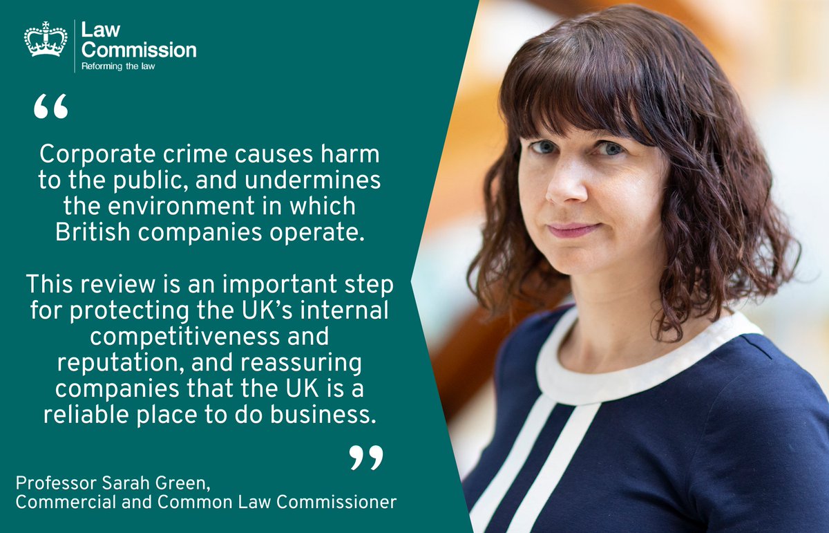 Law_Commission's tweet photo. We’re delighted to announce that the Law Commission has begun work to investigate the laws governing corporate criminal liability and provide options to reform them.

Find out more here: https://t.co/A97d09h2RE https://t.co/qWIY9wbihW