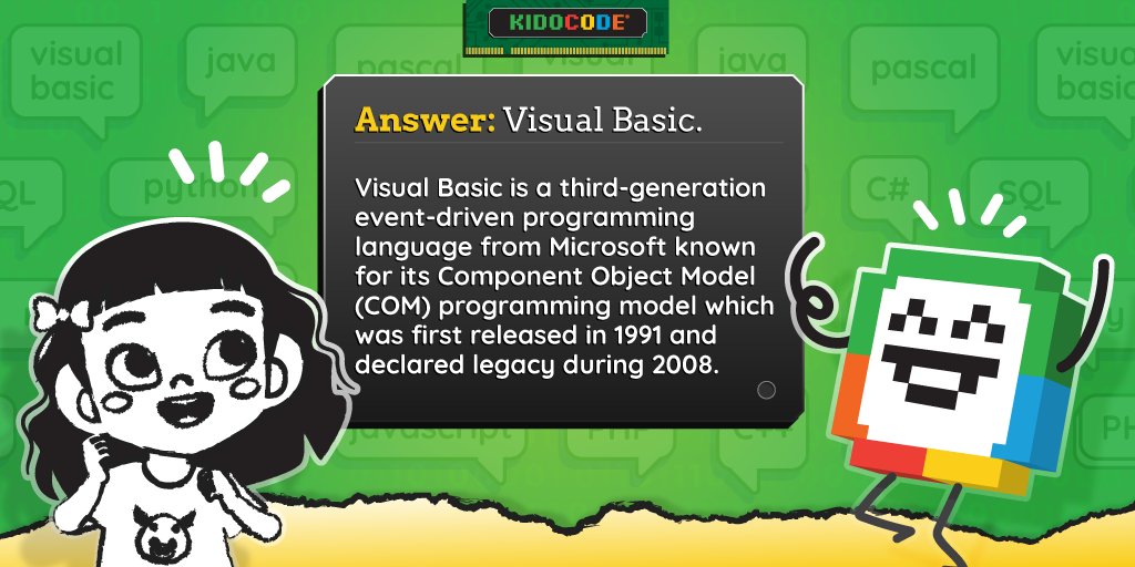 kidocode's tweet image. #VisualBasic is a very user-friendly programming language making it ideal for beginners. On top of that, it allows anyone to develop GUI Windows applications in a breeze!
#kidocode #codinglessons #codingkidsmalaysia #kidscoding #codingclass