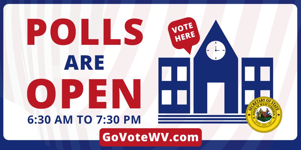 wvsosoffice's tweet photo. Good morning WV voters! Polls are open 6:30am to 7:30pm. Before heading to vote:
✅ Find your polling place: https://t.co/040ekXR9yc
✅ Ensure you have ID: https://t.co/Kq9iMkyCUp
✅ Bring a mask &amp; practice social distancing
📌 Find more election info: https://t.co/jKiiuwpUtC https://t.co/9waTnAgLcs