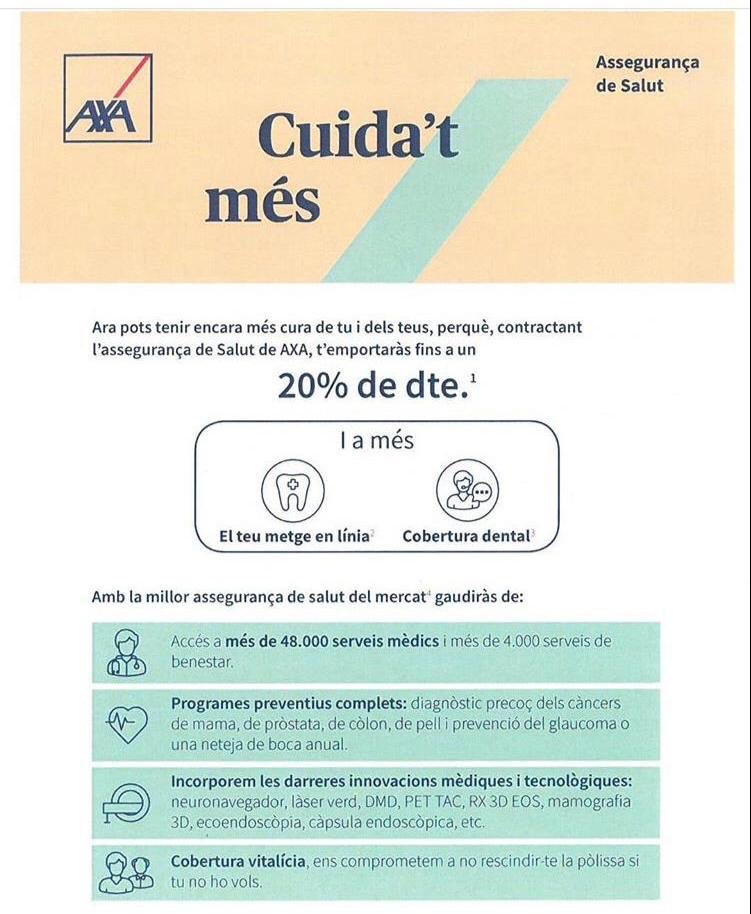 info_aesolsones's tweet photo. Gestoria Mas ens proposa un avantatge per al soci, i a més a més 2 mesos gratuïts ⁦@axa_esp https://t.co/56zfkJm3cB