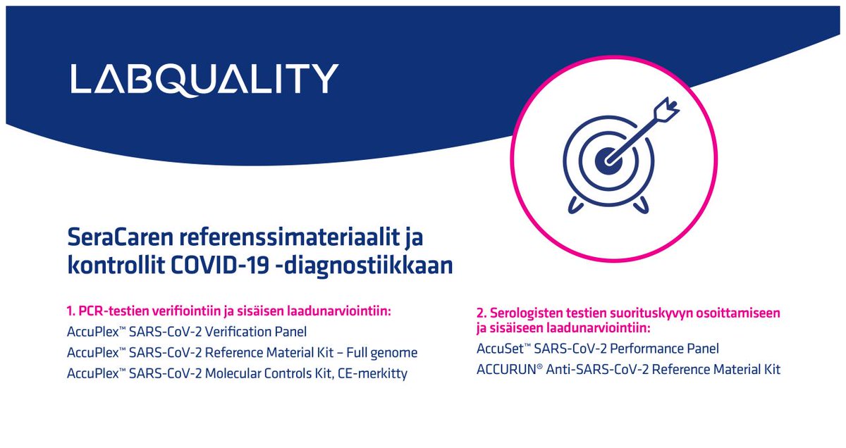 Kontrollit ja ulkoinen laadunarviointi COVID-19 analytiikan tueksi. Uudet kontrolli- ja referenssivalmisteemme sekä ulkoisen laadunarviointiohjelman tuotteemme sopivat SARS-CoV-2 nukleiinihapon-, vasta-aineiden- ja antigeeninosoitusmenetelmille. Lisätiedot info@labquality.fi