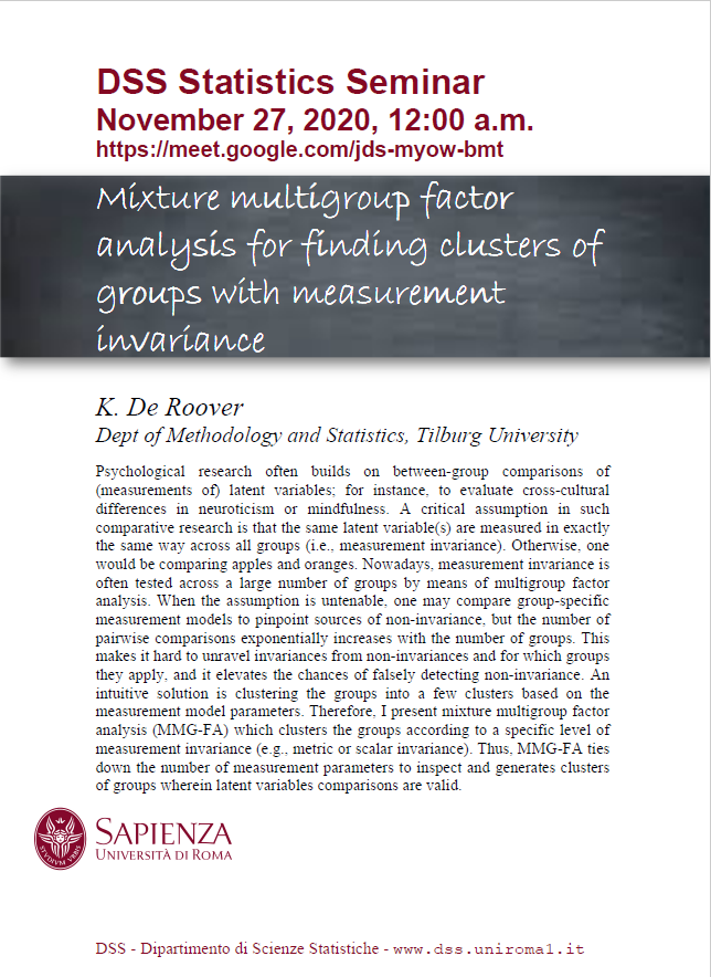 Kim_De_Roover's tweet photo. On the 27th of November I will present the results of my NWO Veni project for the Sapienza University of Rome
#veni @NWO_SSH #measurementinvariance https://t.co/VPhGoA2oPZ