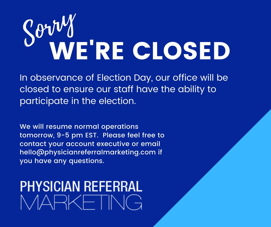 Our offices are CLOSED in observance of Election Day.  #election2020