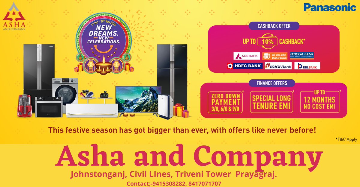 Enjoy this Diwali with @CompanyAsha  and get Fixed Gift and Attractive Cashback Offers.
@CompanyAsha  #ashacompanyprayagraj #diwali2020 #diwalicashback #indianfestival @PanasonicIndia  #panasonicappliances #panasonicindia #DiwaliMahotsav