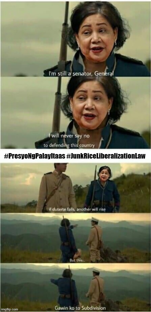Memes can be a form of activism. #NoToRedTagging #YesToRedLipstick #PresyoNgPalayItaas #JunkRiceLiberalizationLaw