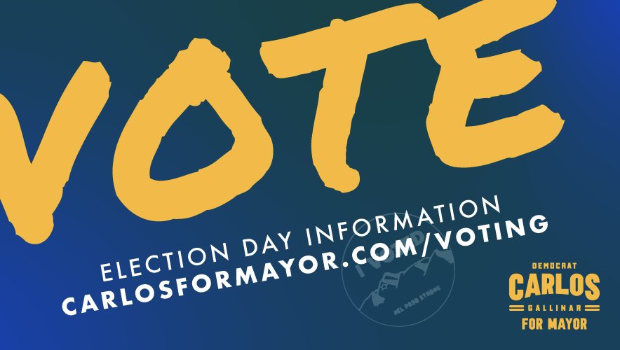 Folks, this is it. I need you to mask up and vote! The polls are open until 7:00 PM. Let’s do this. #CarlosForMayor