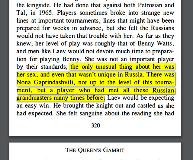 tiberieli's tweet photo. @netflix's #TheQueensGambit isn't fateful to the historically accurate depiction of women in chess. Based on a novel by W. Tevis, the miniseries isn't even true to the BOOK, #NonaGaprindashvili played in mens' tournaments / have some respect for a living legend! https://t.co/4PI8GwFXdK