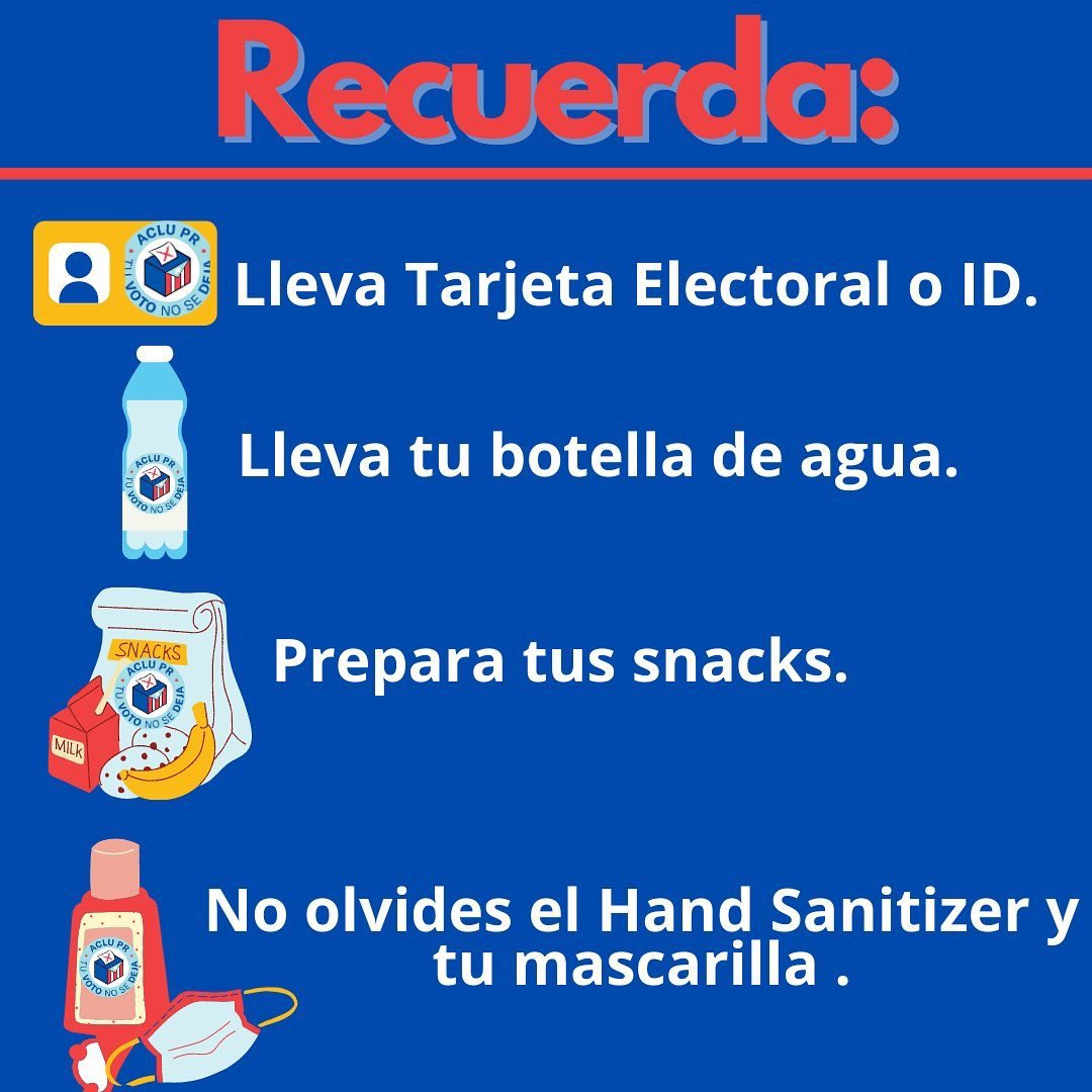 🗓 Llegó el día de usar toda la información y actuar. 

🗳 Tu salud es tan importante como tu voto. 

🗣Ten paciencia y precaución hoy. 

Decide. Actívate. Edúcate. 

#TuVotoNoSeDeja

<a href="/ACLUPR/">ACLU Puerto Rico</a>