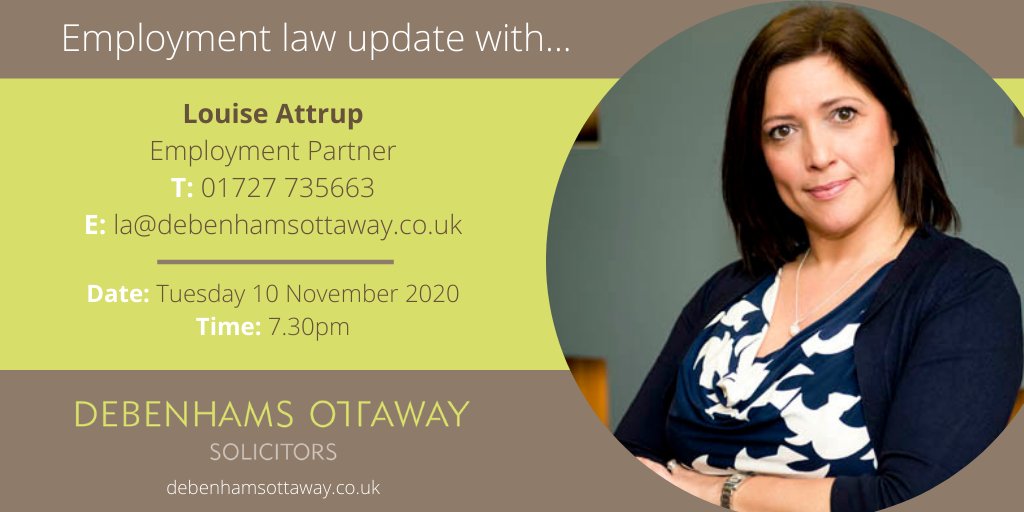 Join us for an #employment law update in association with <a href="/hrinherts/">CIPD Herts Branch</a> on 10 Nov. Our employment partner Louise will present to #HR professionals, answering the common questions being asked through this phase of the #COVID19 pandemic > bit.ly/365Z0CK @LAttrup <a href="/kerrigan_mk/">Michael Kerrigan</a>