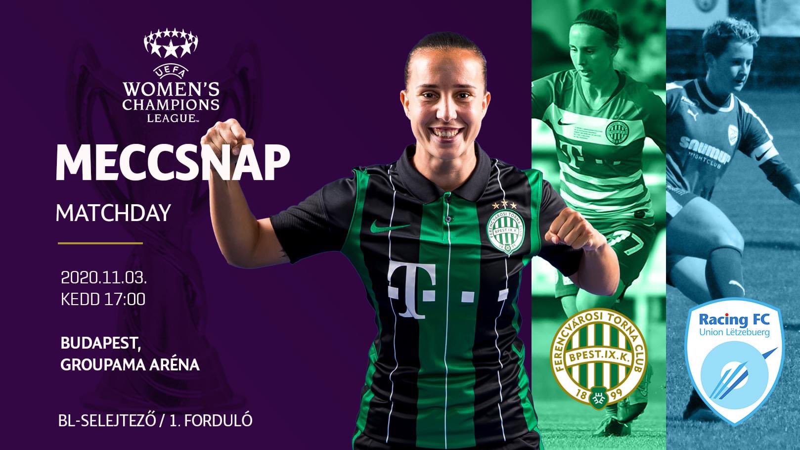 Ferencvárosi TC on X: ⚽️ It's MATCHDAY for our women's football team ⚽️  Women's Champions League Qualifiers 🆚 Racing FC ⏱ 17.00 🏟 Groupama Aréna  #womenschampionsleague #fradi #ftc #ferencvaros  / X